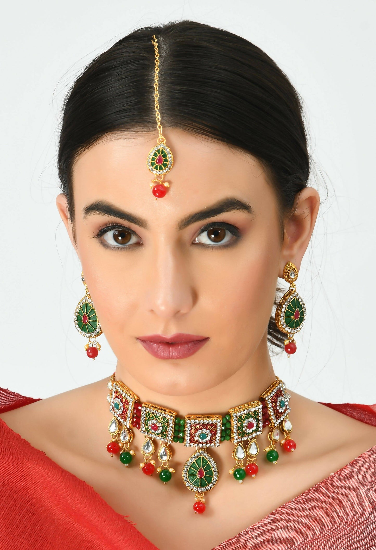 Mominos Fashion Johar Kamal Gold-Polished Brass Finish Meena & Pearls Work Choker For Women | Swadesiicart