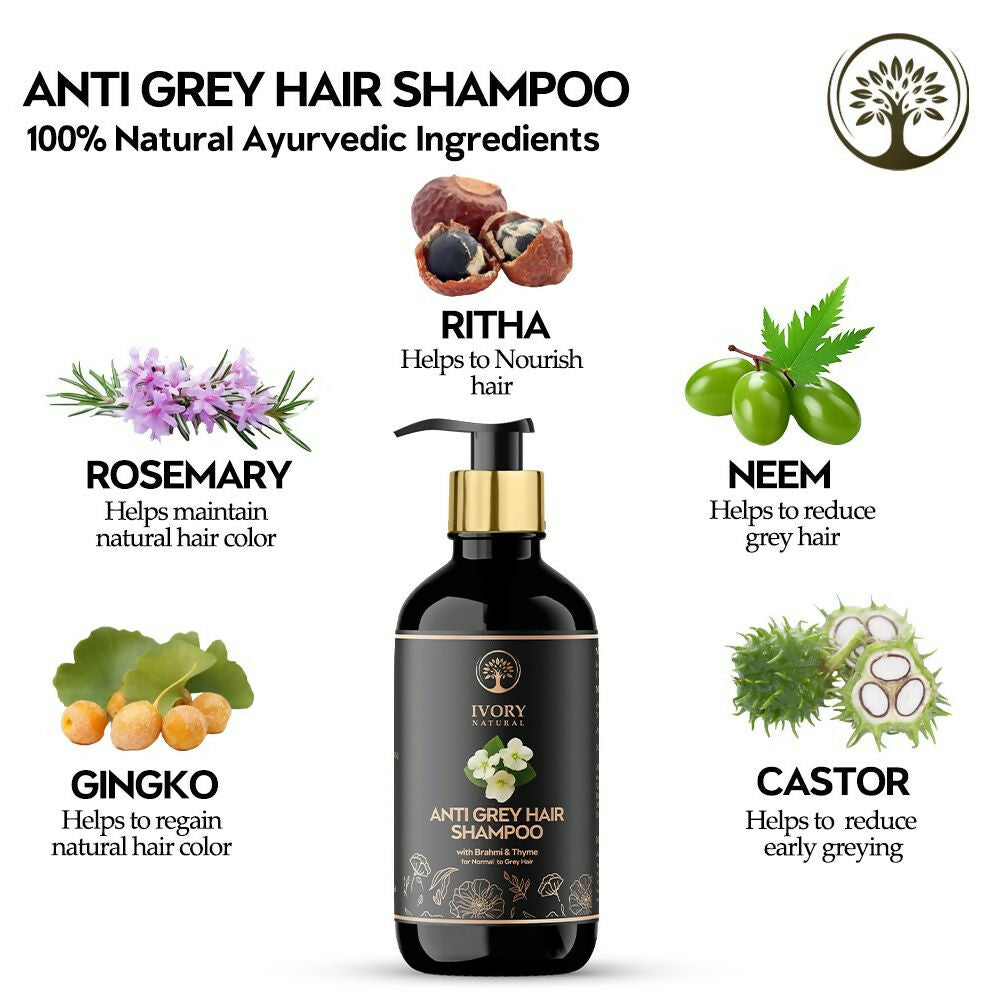 Ivory Natural Grey Hair Shampoo For Nature-Inspired Grey Coverage And Revitalization | Swadesiicart
