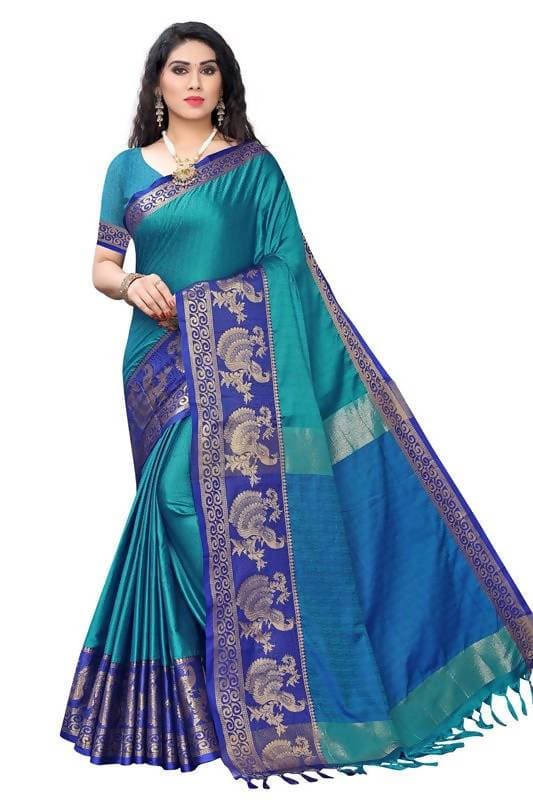 Vamika Banarasi Jacquard Weaving Blue Saree (DHONI BLUE) | Swadesiicart