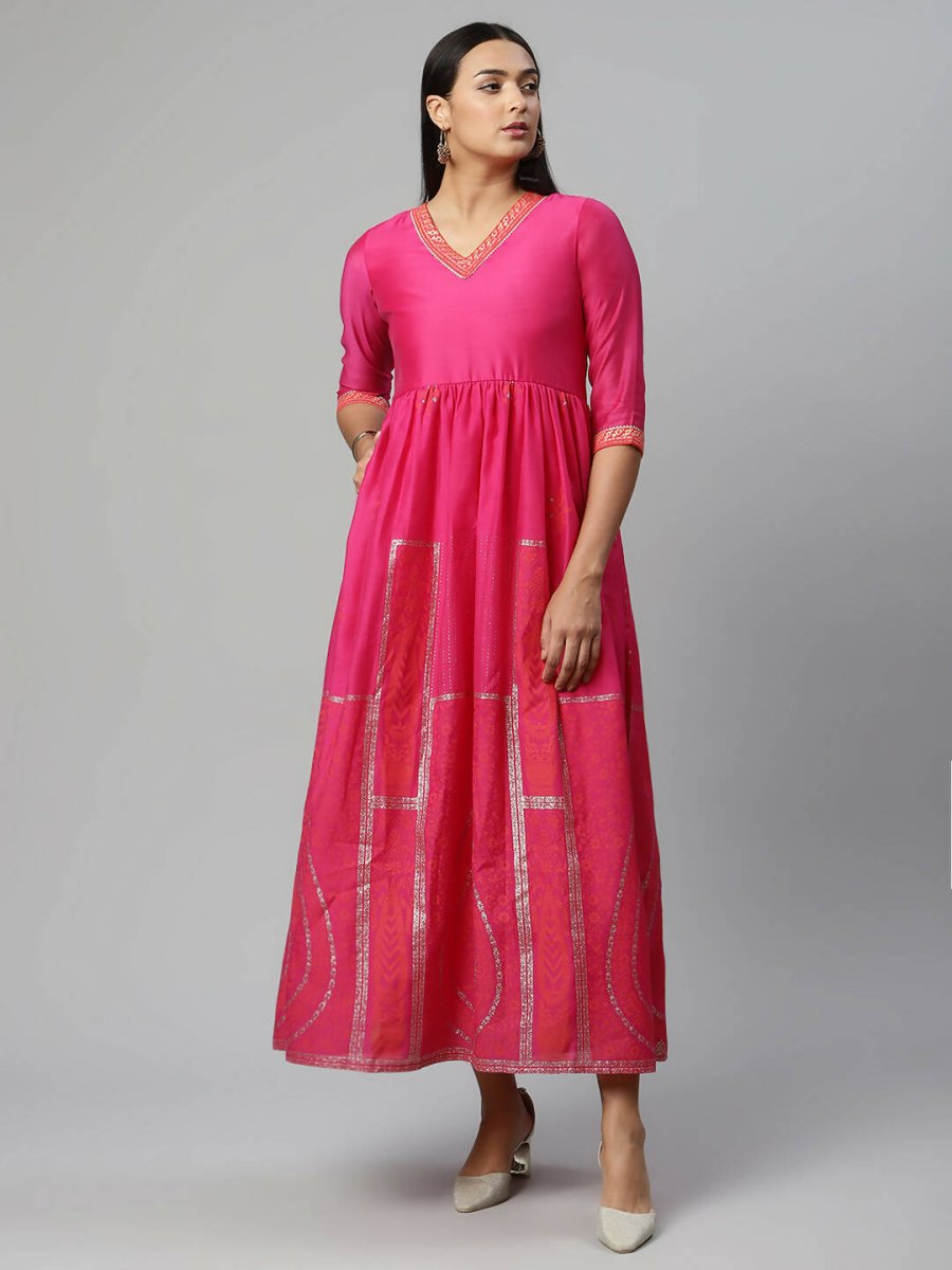 Ahalyaa Womens Pink Crepe Printed Dress | Swadesiicart