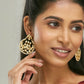 Nuyug 22K Gold-Plated Elegant Kundan Stone Studded & Pearl Beaded Chandbalis | Swadesiicart