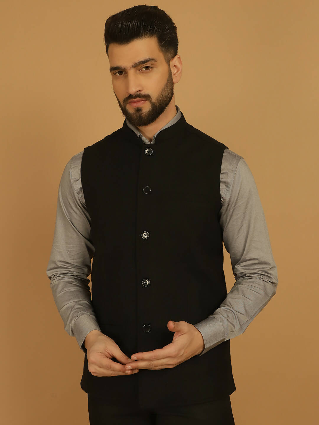 Even Apparels Pure Wool Nehru Jacket - Black | Swadesiicart