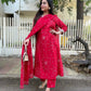 The52 Red Women's Beautiful Rayon Fabric Printed Work Straight Kurta Pant and Dupatta Set - Swadesiicart