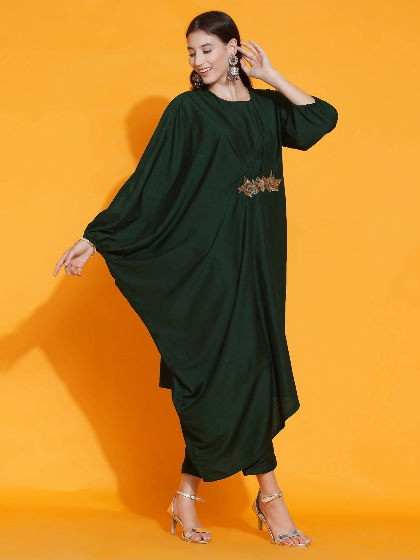 Women Republic Green Fusion Style Kurta With Hand Embellishment And Pants | Swadesiicart