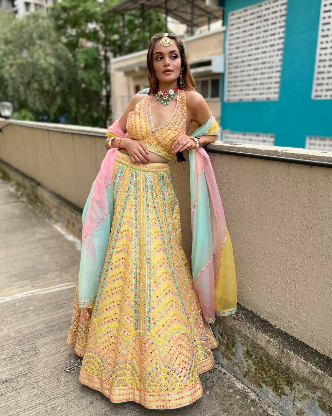 Jyoti Fashion Yellow Thread Embroidered Heavy Dola Silk Designer Lehenga Choli with Dupatta | Swadesiicart