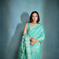 Vishnu Weaves Women's Sea-Green Raw Silk Zari Woven Saree with Blouse - Swadesiicart