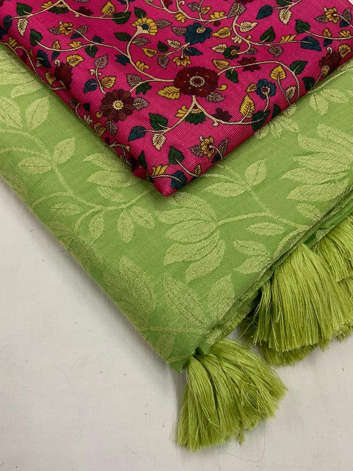 Green Jute Silk Woven Design Saree with Unstitched Blouse - Hiral Fashion | Swadesiicart