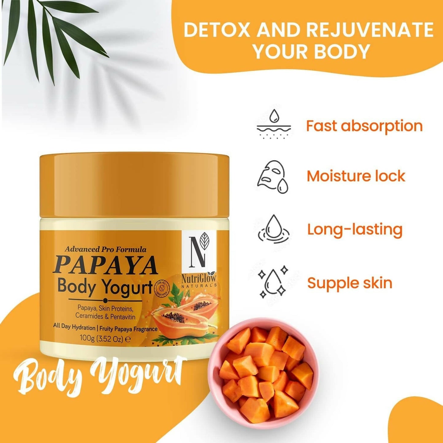 NutriGlow NATURAL'S Advanced Pro Formula Papaya Body Yogurt - Swadesiicart