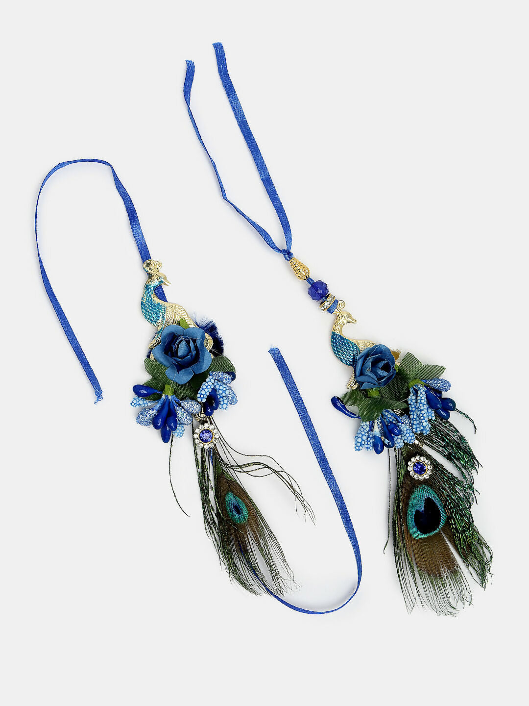 NVR Women & Men Set of 2 Blue Peacock Design Bhaiya Bhabhi Rakhi With Roli Chawal | Swadesiicart