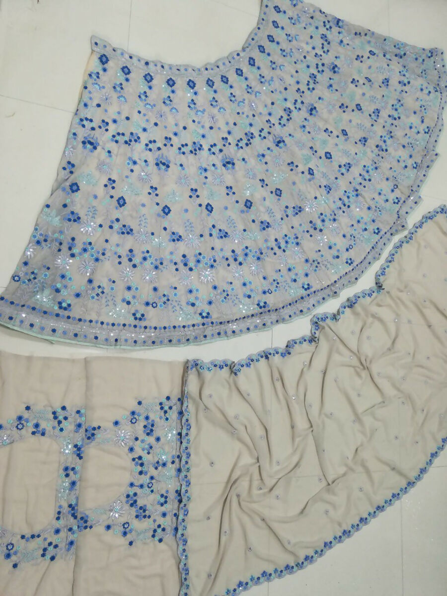 Jyoti Fashion Premium Sky Blue Faux Georgette 3MM Sequins with Thread & Jari Embroidery Lehenga Choli with Dupatta | Swadesiicart
