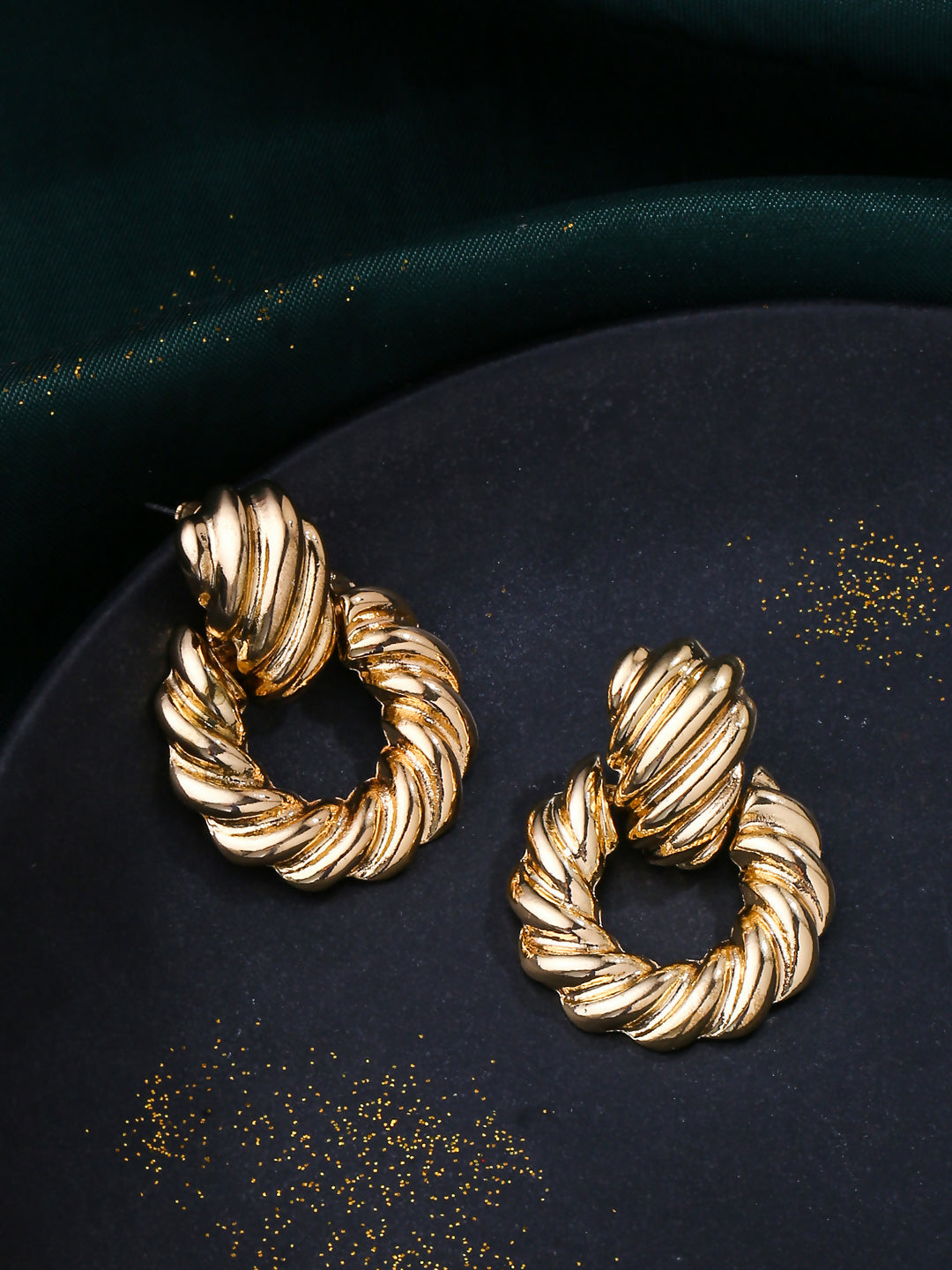 NVR Women Gold Toned Circular Drop Earrings | Swadesiicart