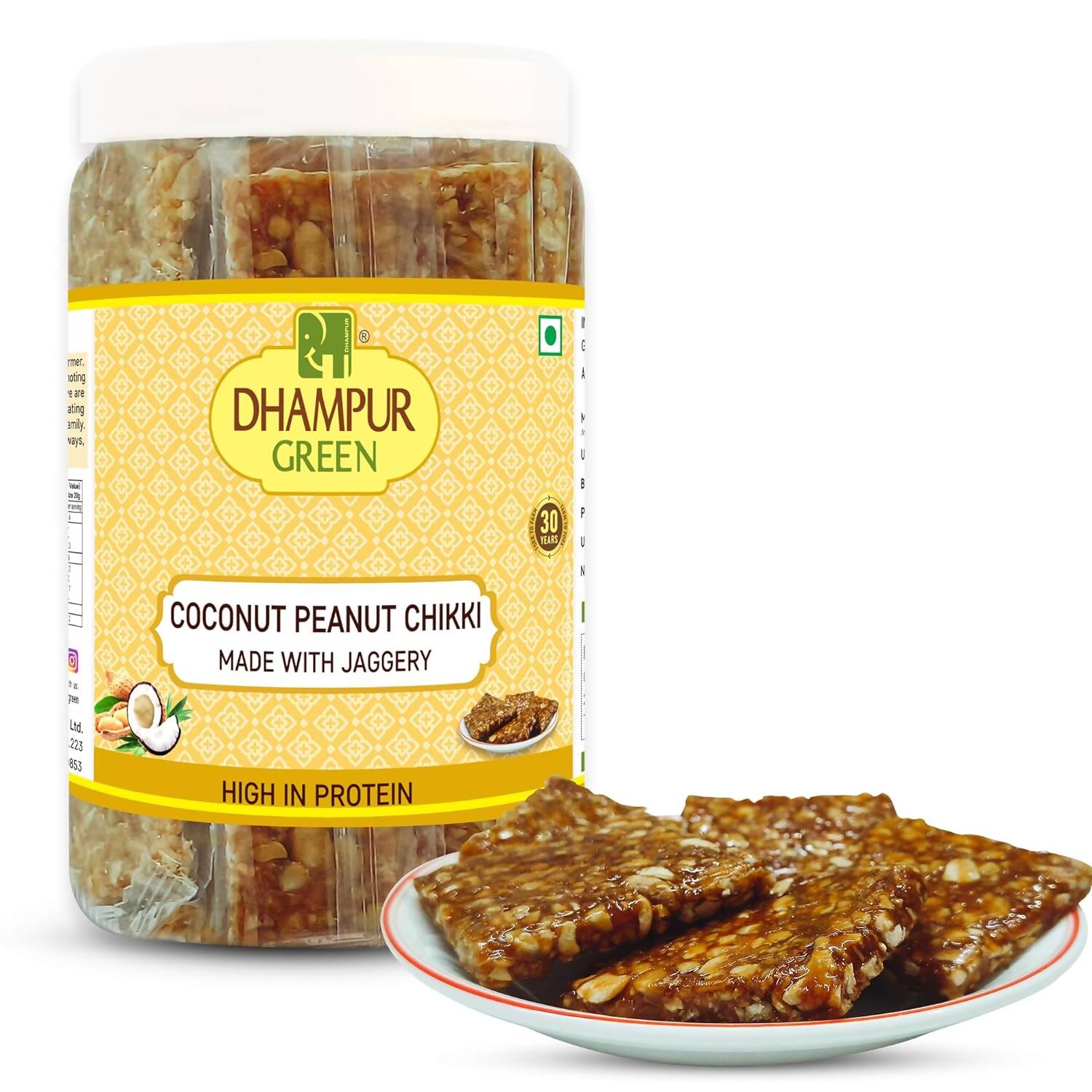 Dhampur Green Coconut Peanut Chikki | Swadesiicart