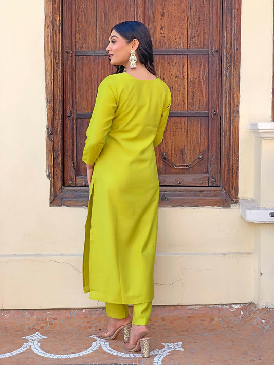 Partywear Designer Viscose Lemon Stitched Suit With Dupatta - Tanisha | Swadesiicart