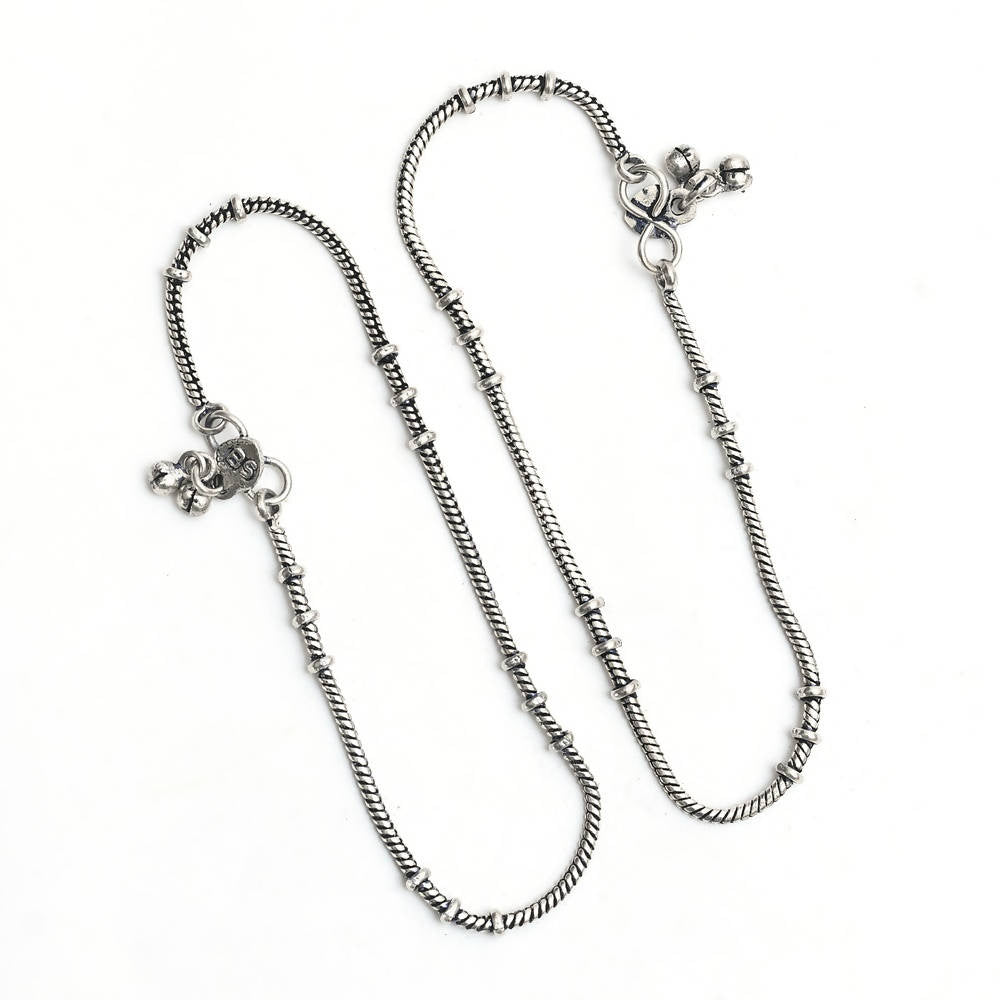 Mominos Fashion Kamal Johar Oxidised Light Weight Silver Anklets | Swadesiicart