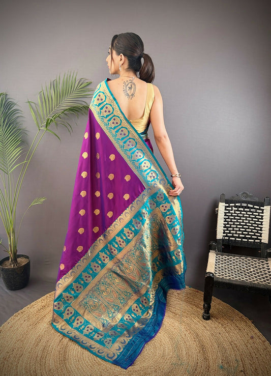 Joban Fashion Blue Butti Banarasi Silk Sarees | Swadesiicart