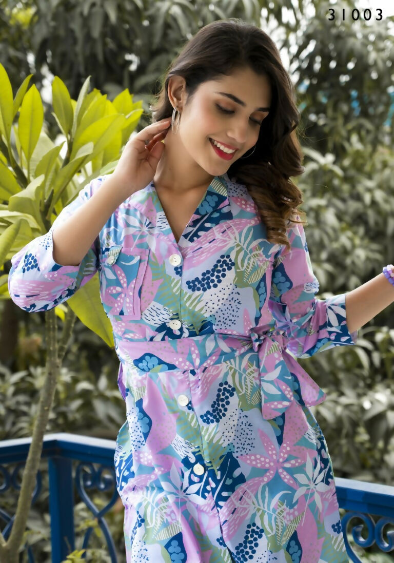 Casual Fashionable Multi Muslin Cotton co-ord set - Manya - Swadesiicart