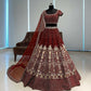 Jyoti Fashion Gorgeous Maroon Taffeta Satin Silk Sequins with Zari Thread & Coding Dori Embroidery Lehenga Choli with Dupatta | Swadesiicart