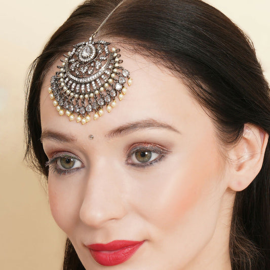 Oversized Diamond Maang Tikka- Ruby Raang | Swadesiicart