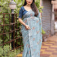 Sky Pure Linen Ethnic Motifs Saree with Unstitched Blouse - Hiral Fashion | Swadesiicart