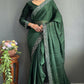 Vastranavya Green Rangoli Silk Real Mirror work with Swarovski work Ready to Wear Saree | Swadesiicart