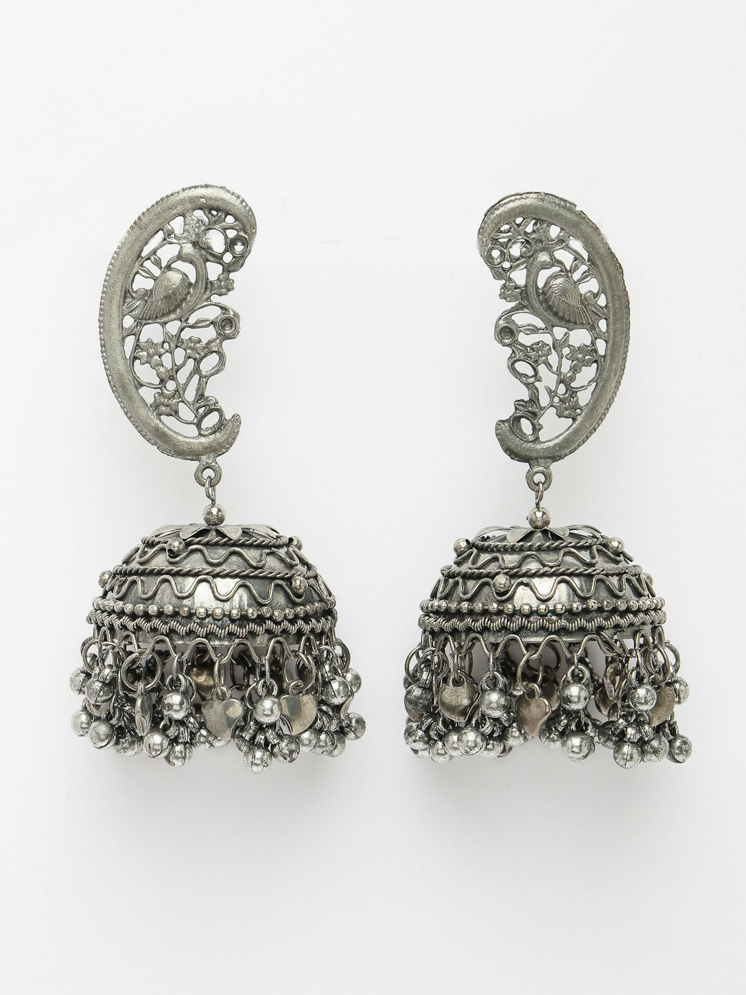 NVR Women's Silver-Plated Oxidised Dome Shaped Jhumka Earrings | Swadesiicart
