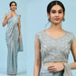 Sky Blue Silk Satin Plain Ready to wear Saree with stitched Blouse - Vrinda | Swadesiicart