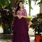 Jyoti Fashion Women's Wine Printed with Sequins Faux Blooming Anarkali Dress | Swadesiicart