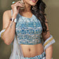 Blue Chinon Crush Mirror Foil work Lehenga Choli with Dupatta - Aakriti
