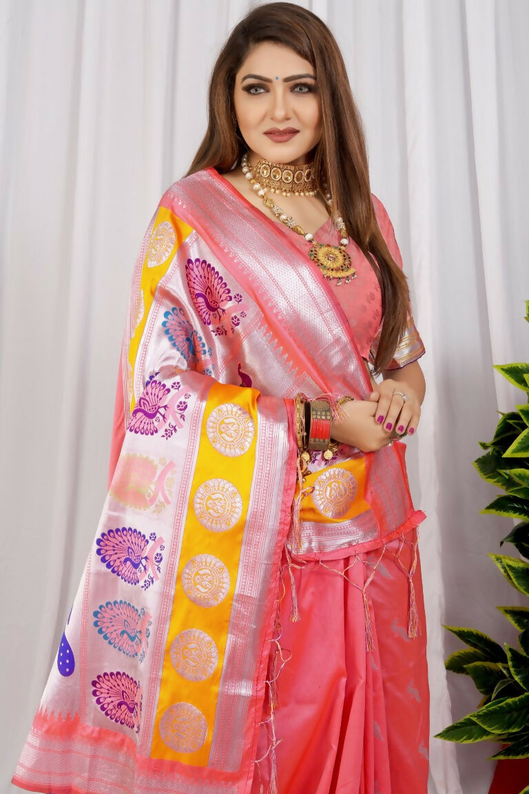 Jyoti Fashion Women's Peach Paithani Silk Zari Woven Saree with Blouse | Swadesiicart