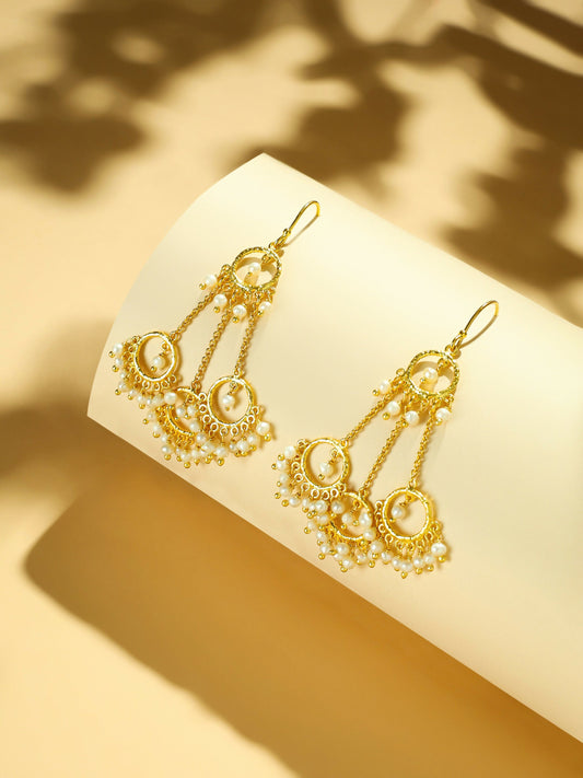 Nuyug 18k Golden Ring Pearl Drops Anti Tarnish Earrings | Swadesiicart