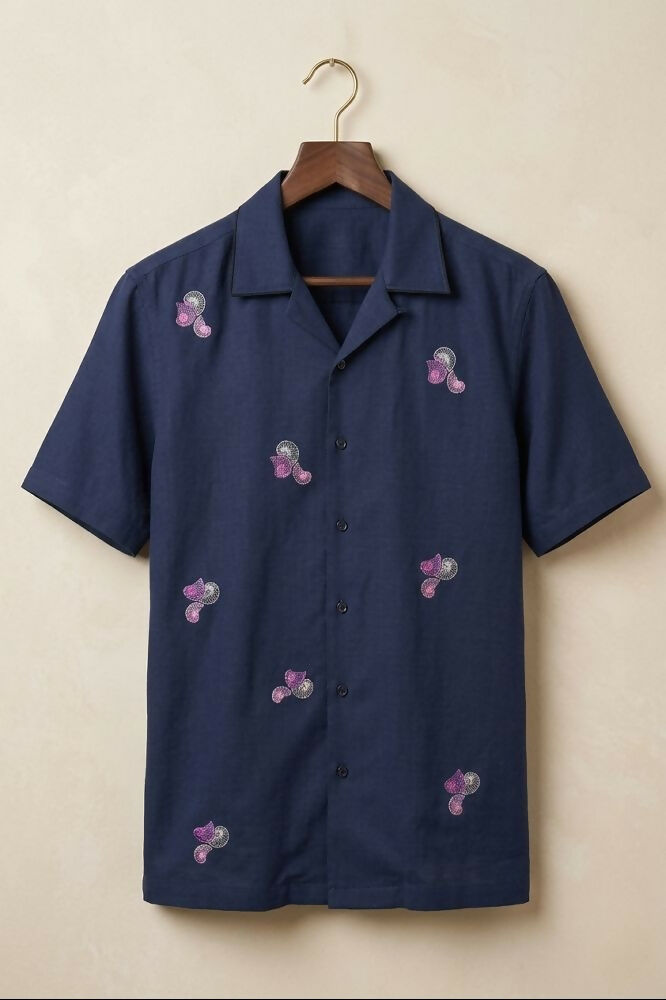 Aureole — Blue Embroidered Cotton Shirt by Hilo Design