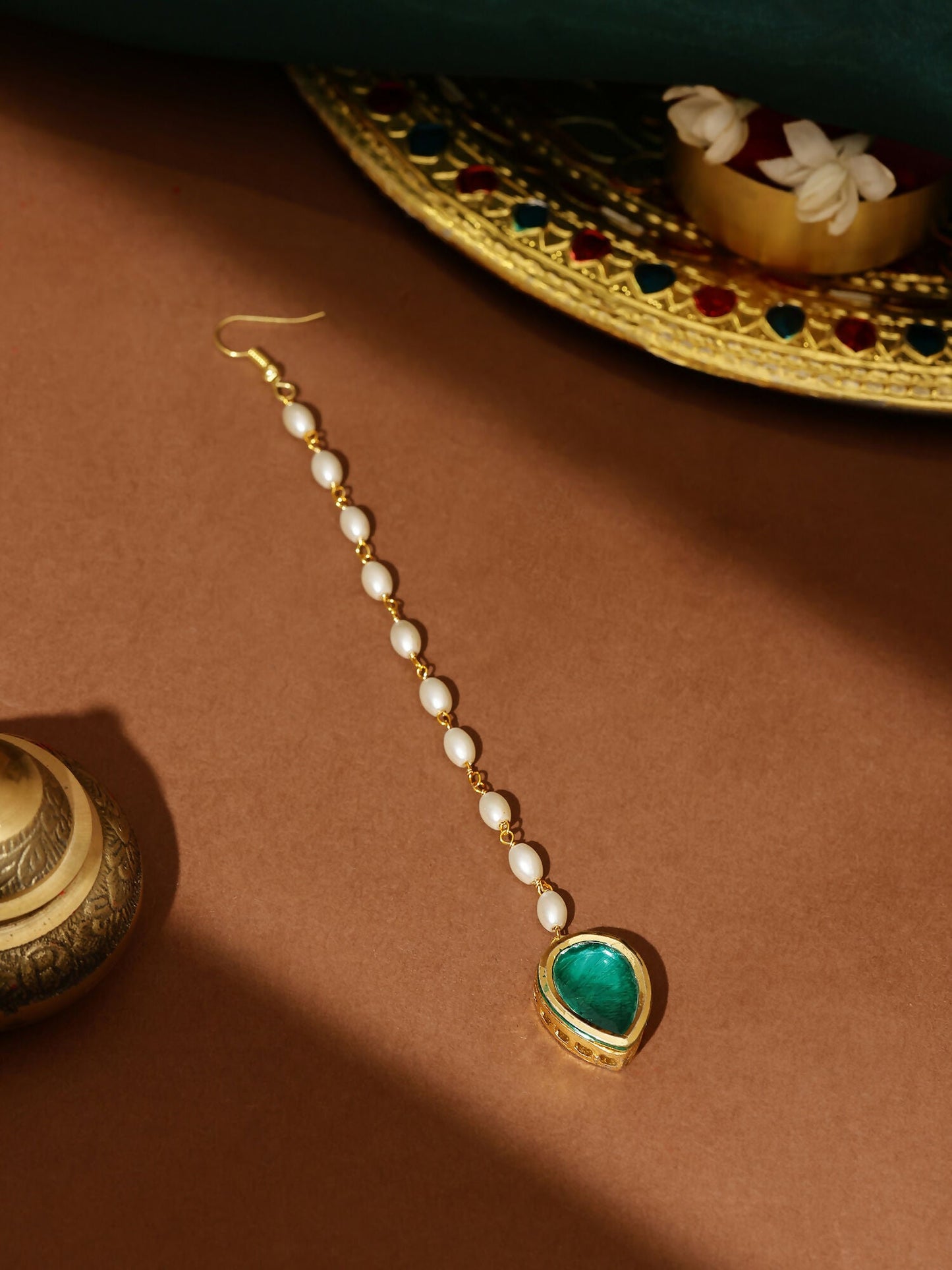 Ruby Raang Green Tear Drop Green Meenakari Maang Tikka | Swadesiicart