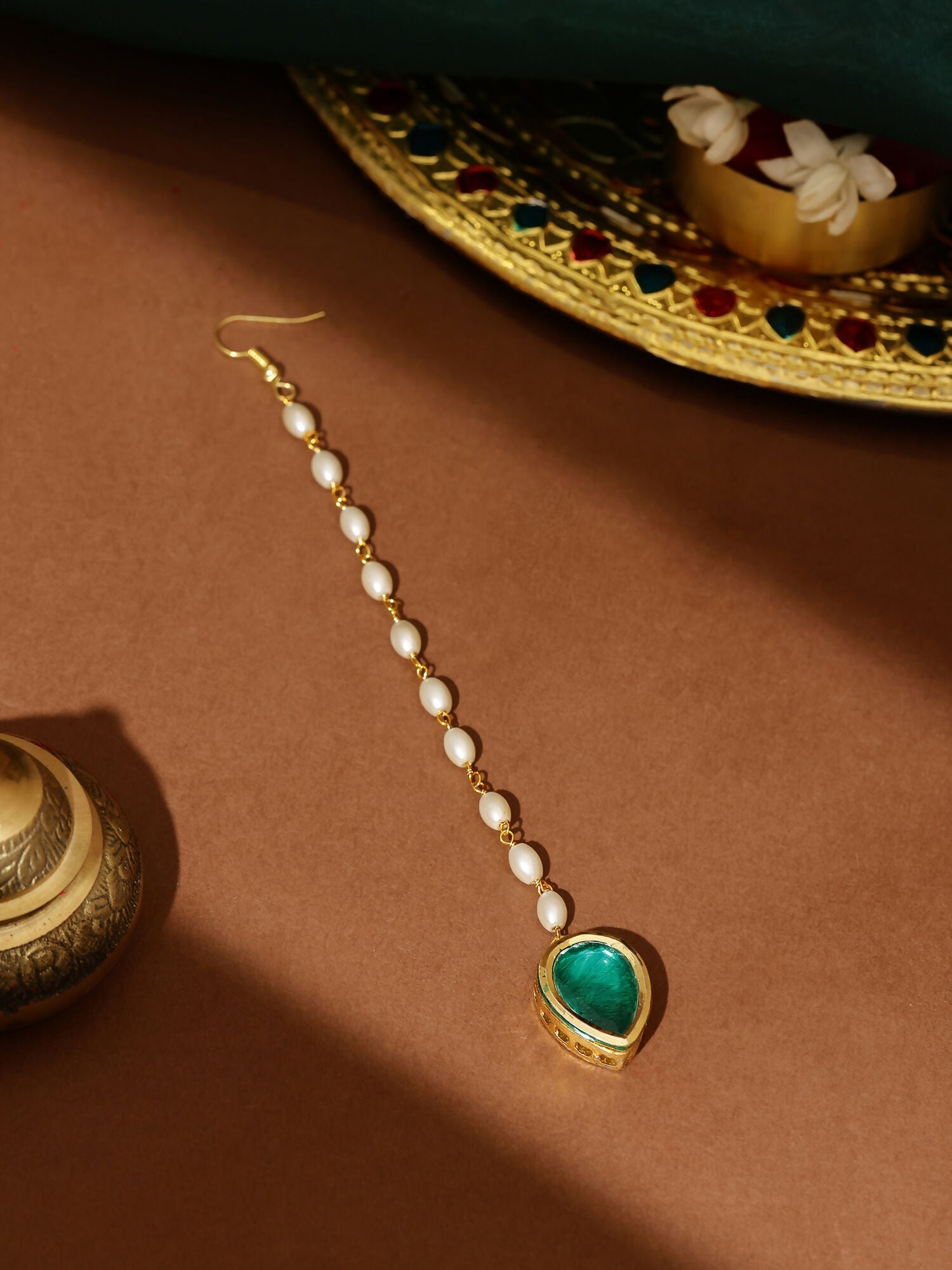 Ruby Raang Green Tear Drop Green Meenakari Maang Tikka | Swadesiicart