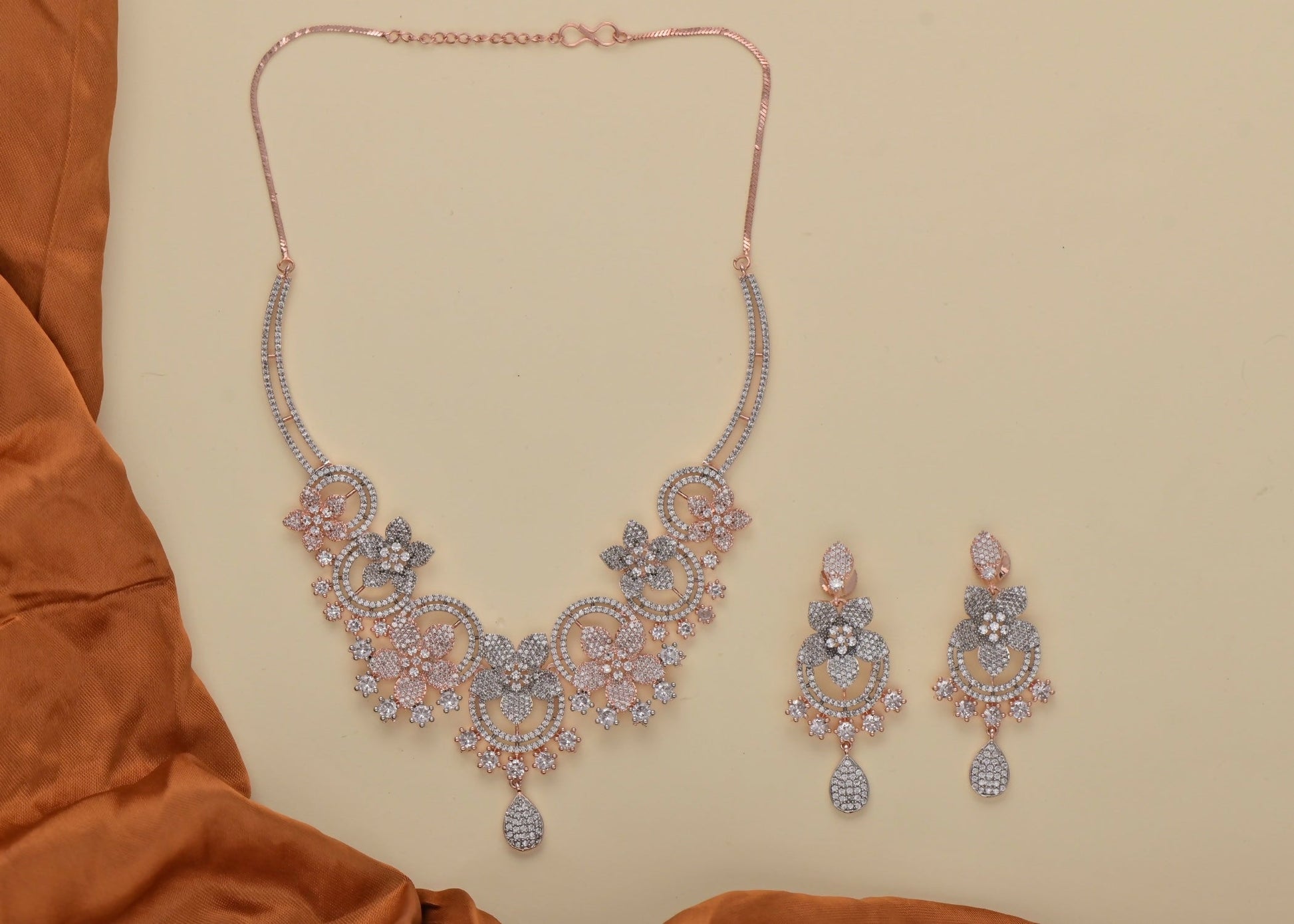 Joban Fashion Women Brass Golden White Ad Necklace Set - Swadesiicart