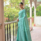 Vishnu Weaves Women's Sea-Green Handloom Raw Silk Woven Border Saree with Blouse - Swadesiicart