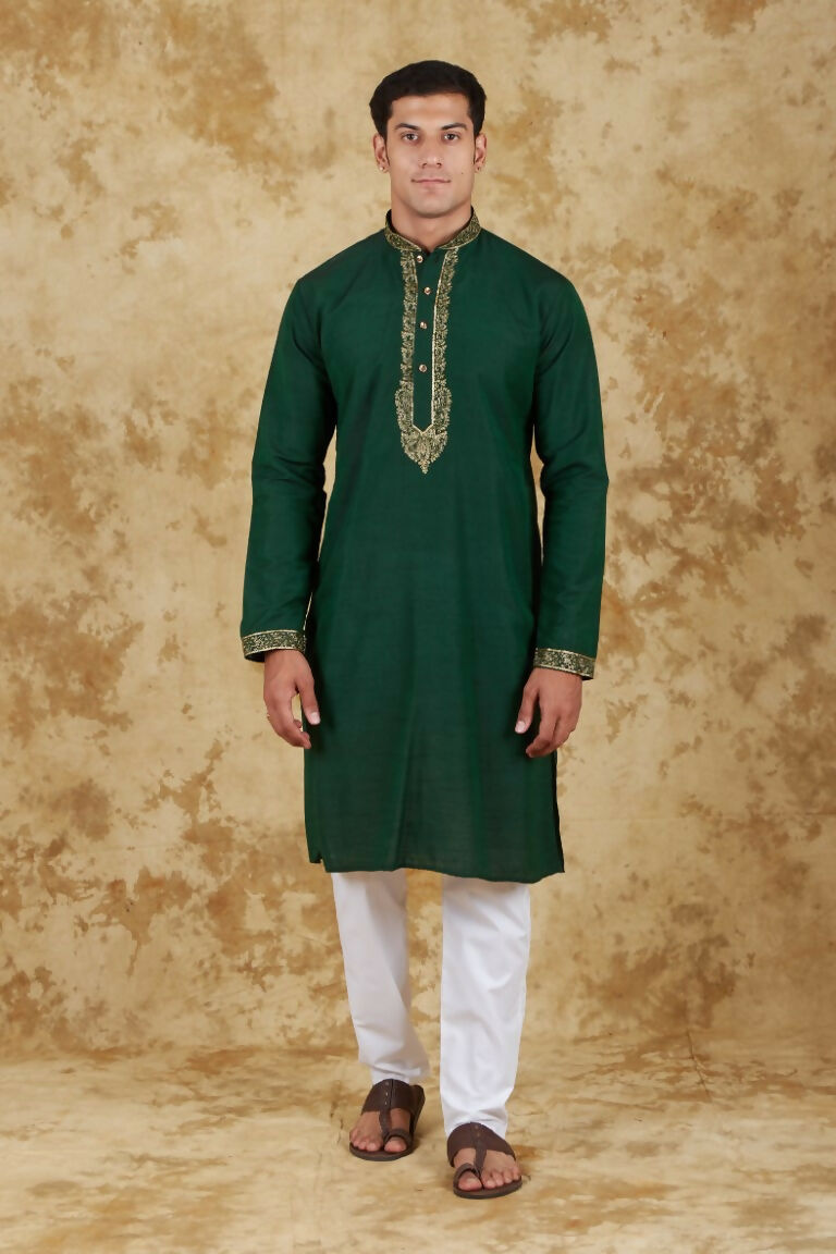 Bluesaanchi Men's Sunshine Handwoven Embroidered Castleton Kurta Set | Swadesiicart