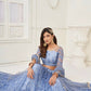 Aastha Fashion Neon Blue Butterfly Net Tone To Tone Thread Work, Sequence Work Embroidery With Original Mirror Handwork Wedding Wear Lehenga Choli