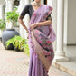 Vishnu Weaves Women's Lavender Muga Cotton Thread Weaving Saree with Blouse - Swadesiicart