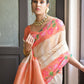Vishnu Weaves Women's Orange Banarasi Silk Saree with Blouse - Swadesiicart