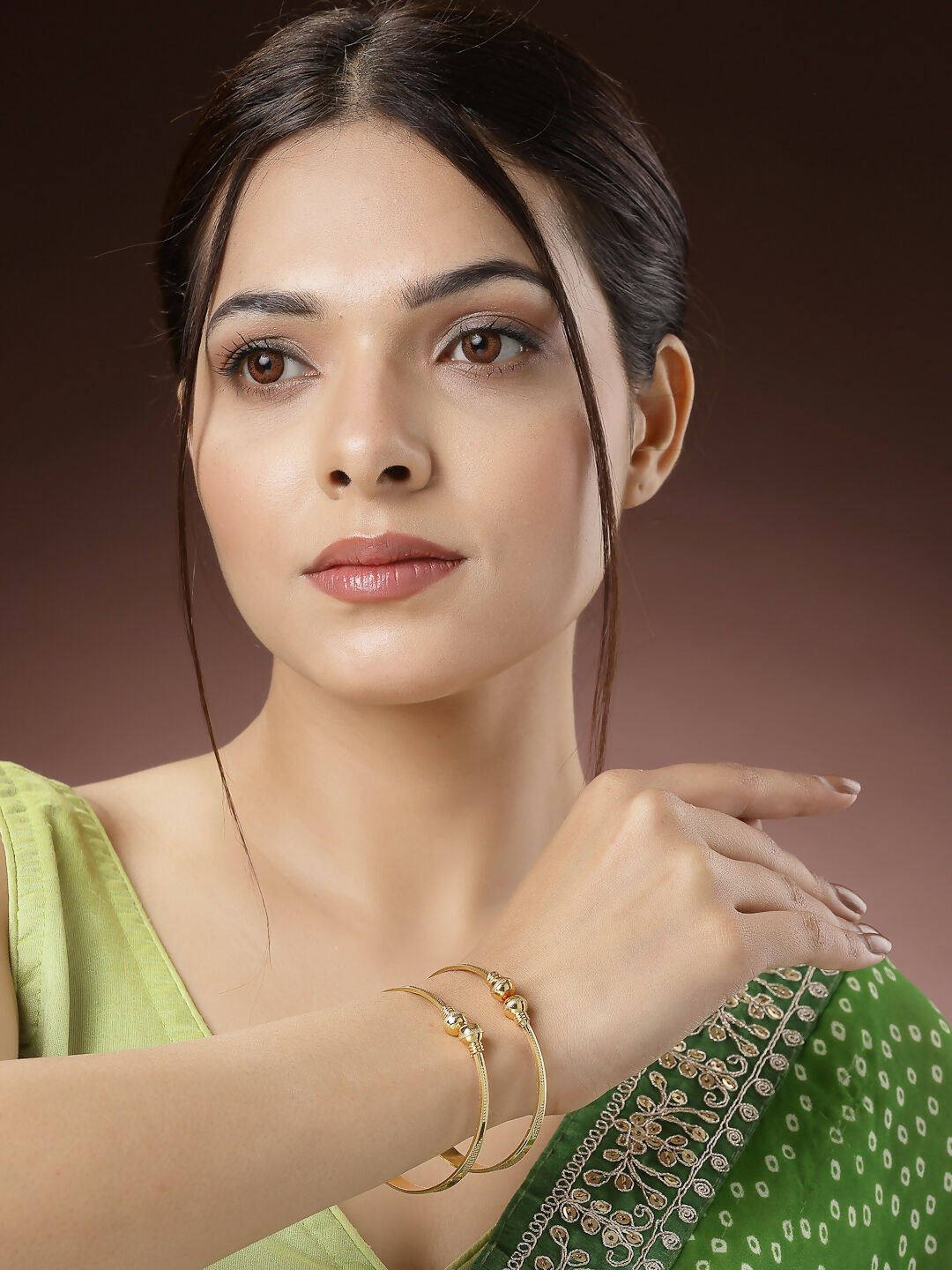 NVR Women's Set of 2 Gold-Polished Handcrafted Adjustable Bangles - Swadesiicart