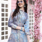 Light Blue Crepe Foil Printed Long Dress - Michan | Swadesiicart
