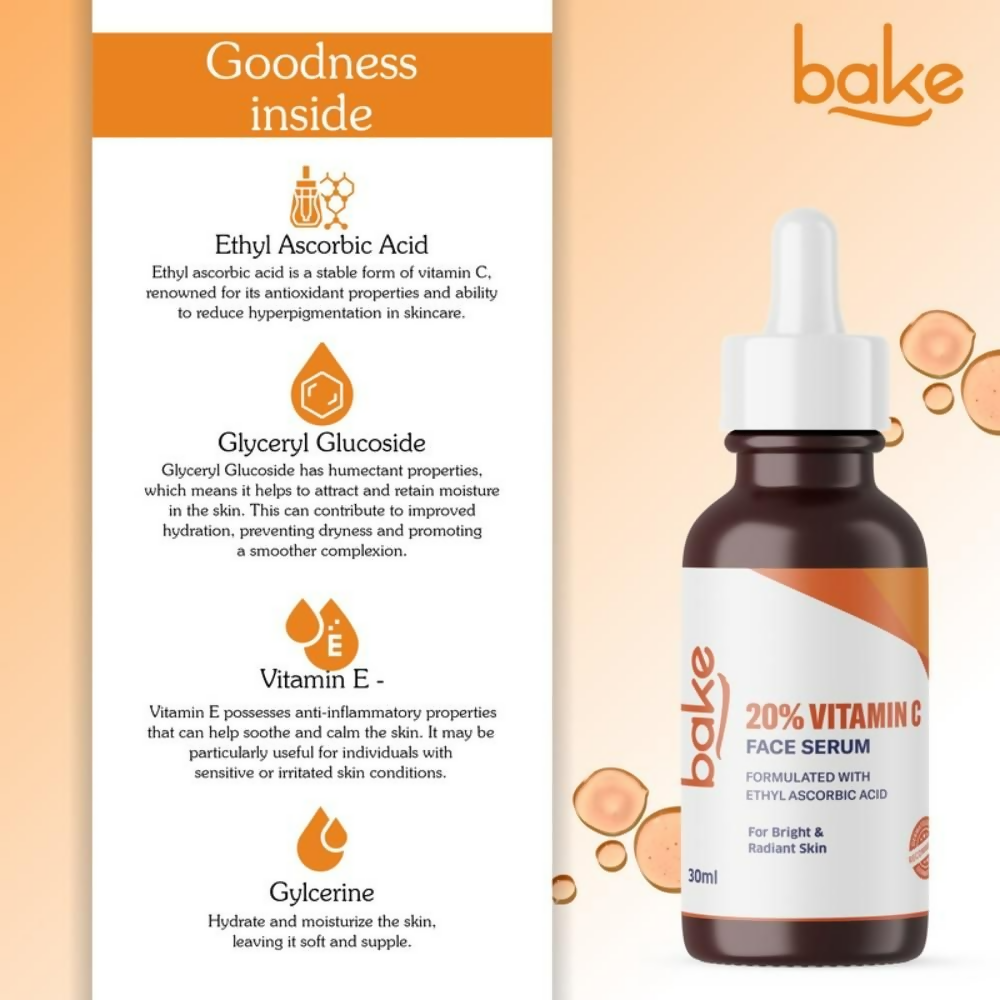 Bake 20% Vitamin C Face Serum With Ethyl Ascorbic Acid | Swadesiicart