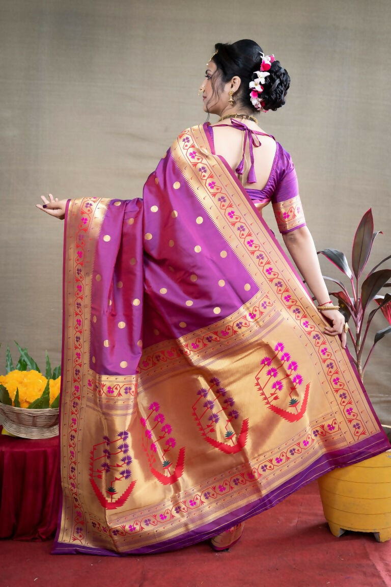 Jyoti Fashion Women's Purple Paithani Silk Zari Woven Saree with Blouse | Swadesiicart