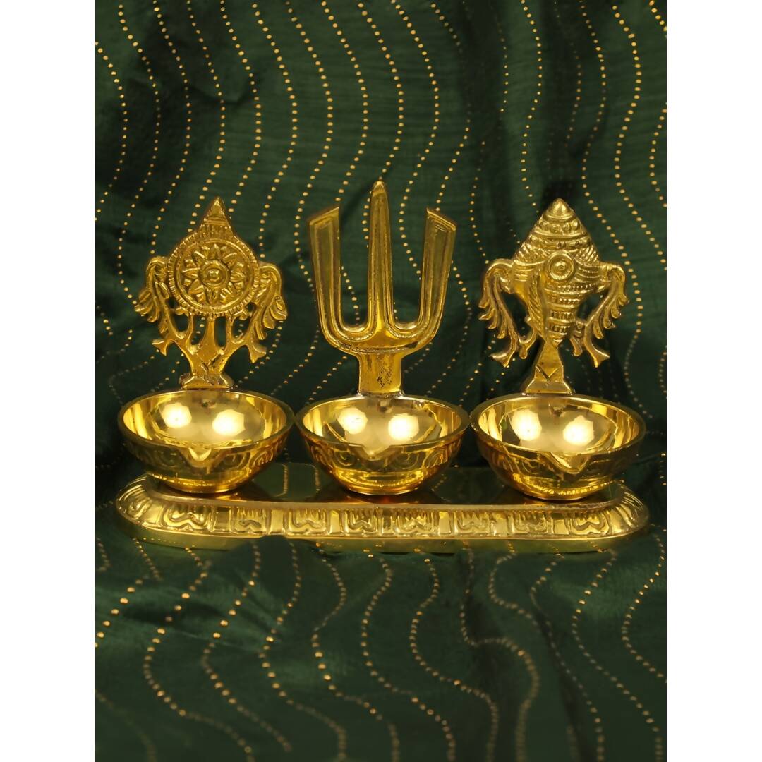 Spillbox Gold-Toned Brass Namah 3 Kuber Diya Pooja Essential | Swadesiicart