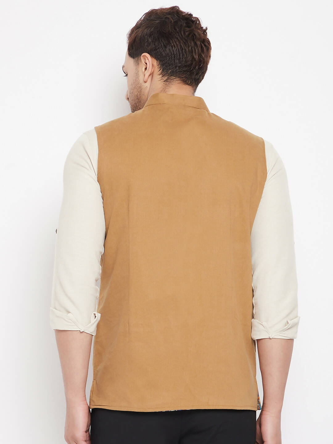 Even Apparels Brown Polyester Men's Nehru Jacket-Contrast Lining-Inbuilt Pocket Square | Swadesiicart