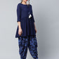 Ahalyaa Women Navy Blue Rayon Floral Empire Kurti with Dhoti Pants | Swadesiicart