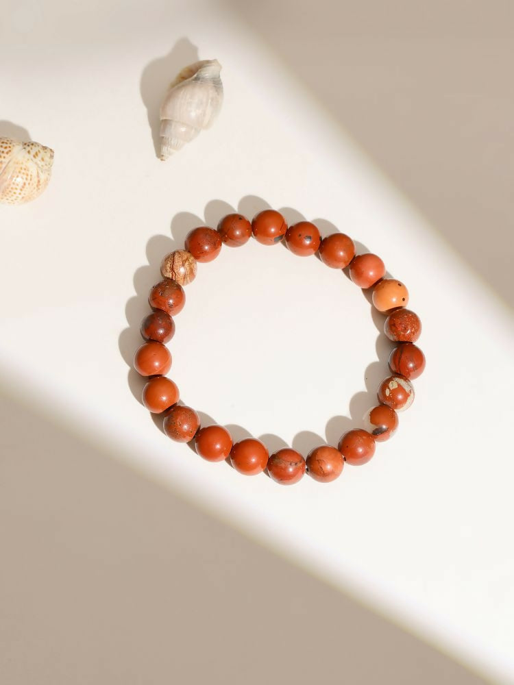 Red Jasper Elastic Bracelet - Ruby Raang | Swadesiicart