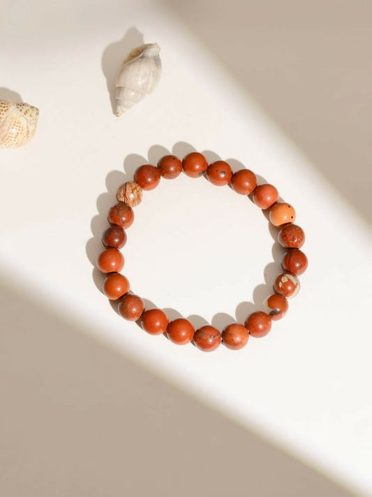 Red Jasper Elastic Bracelet - Ruby Raang | Swadesiicart