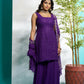 Aayaa Designer Faux Gorgette Embroidery Zari Sequins Thread work Full Flaired plazzo Suit with Dupatta - Purple