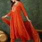 The52 Orange Women's Gorgeous Embroidered Chinon Fabric Flared Kurta Pant and Dupatta Set - Swadesiicart